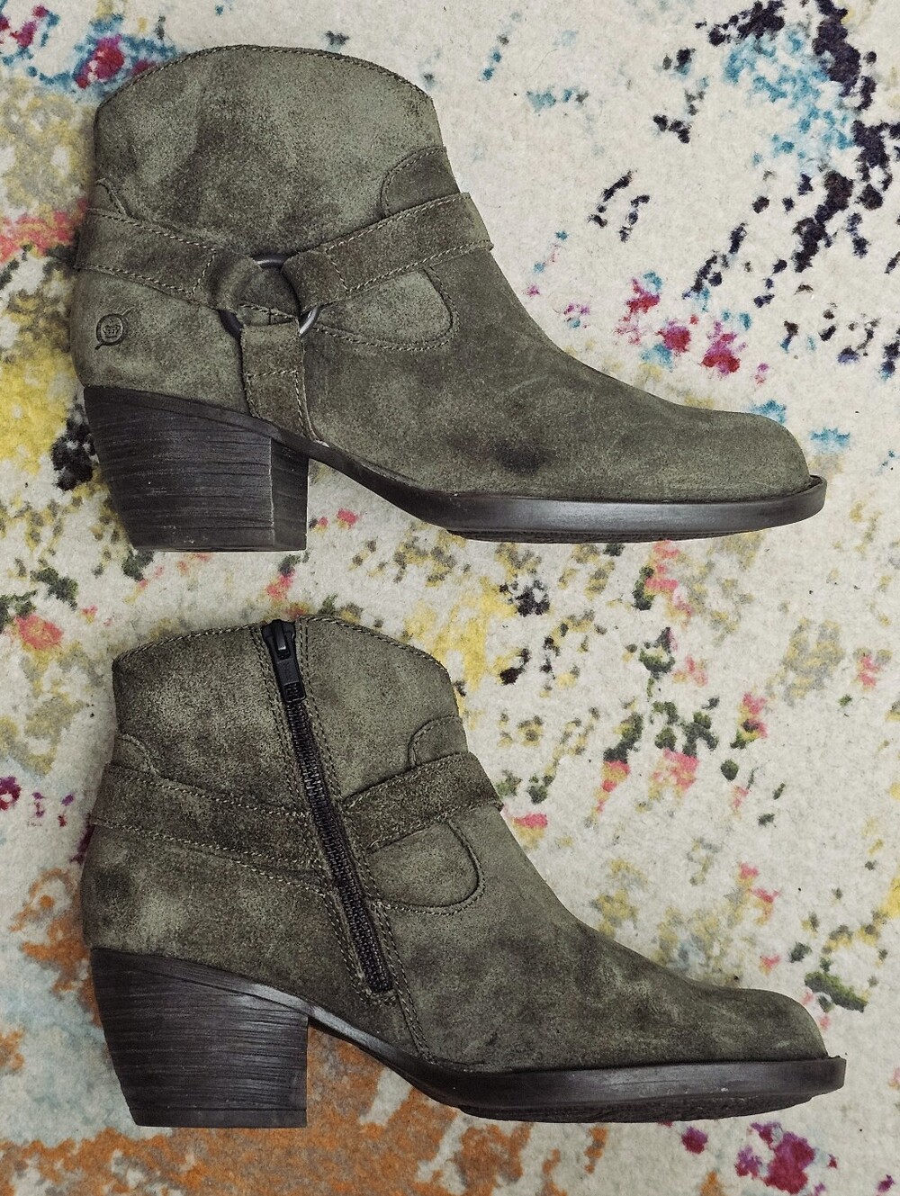 Born Carmel Harness Ankle Boots Booties Shoes Womens Size 7 Green Suede Western